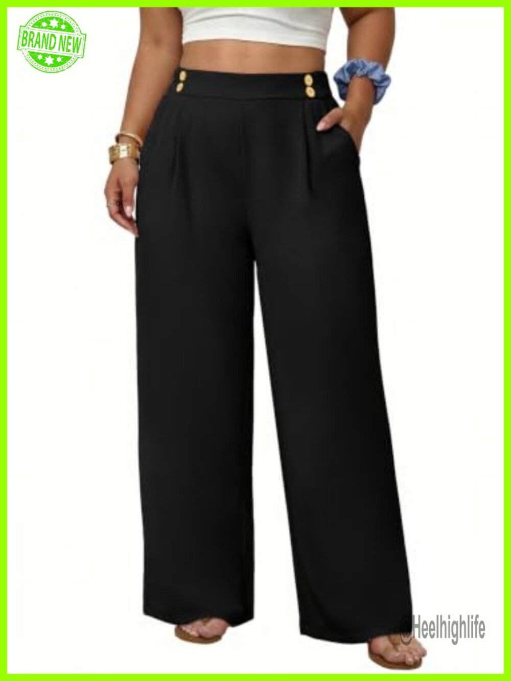 Plus Size High Waisted Wide Leg Work Pants with Pockets